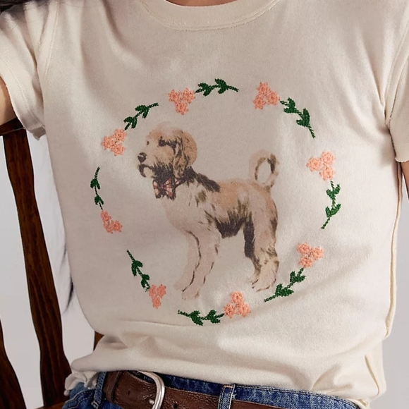 🪷NWT Free People We The Free Fur Friend Tee In Doodle Tea Combo, Size M 🌙 - Picture 4 of 4